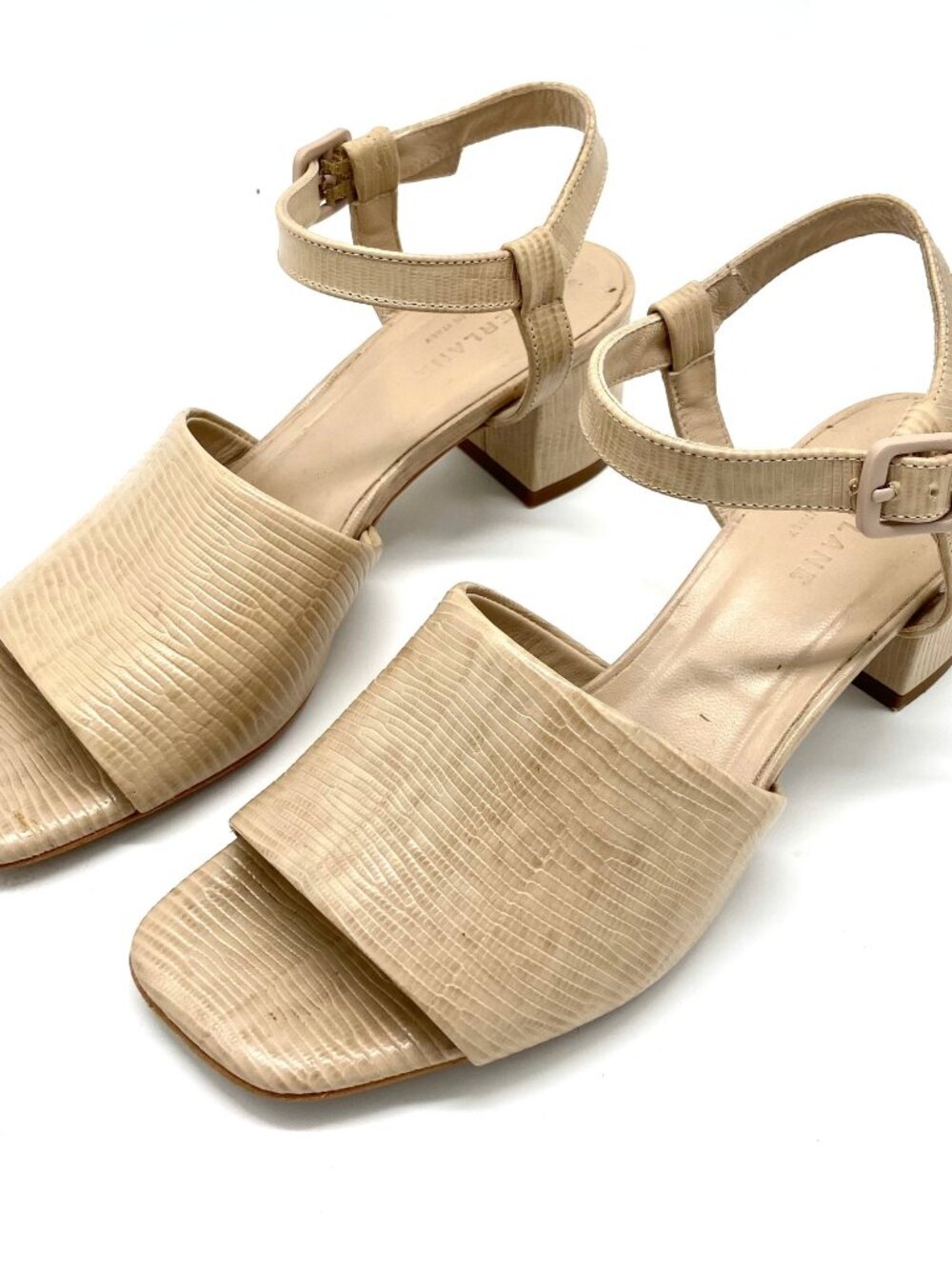 Everlane The Block Heel Sandal in Lizard Cream Tan Beige Square Toe Sz 6.5 - Picture 5 of 9